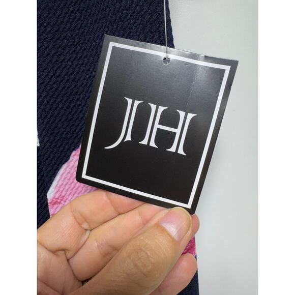 JH Women’s Size 8 Sheath Dress Fit & Flare Blue Pink Floral Easter Spring New - Picture 10 of 13